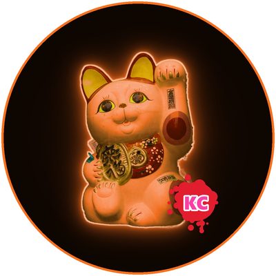 Neon lucky cat sticker – maneki-neko, neon orange