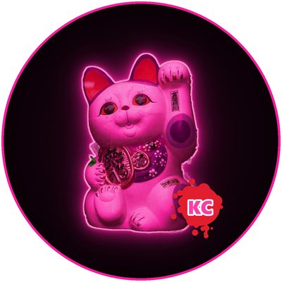 Neon lucky cat sticker – maneki-neko, neon pink