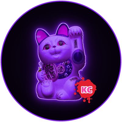 Neon lucky cat sticker – maneki-neko, neon purple