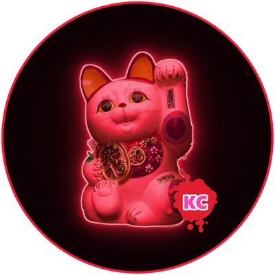 Neon lucky cat sticker – maneki-neko, neon red