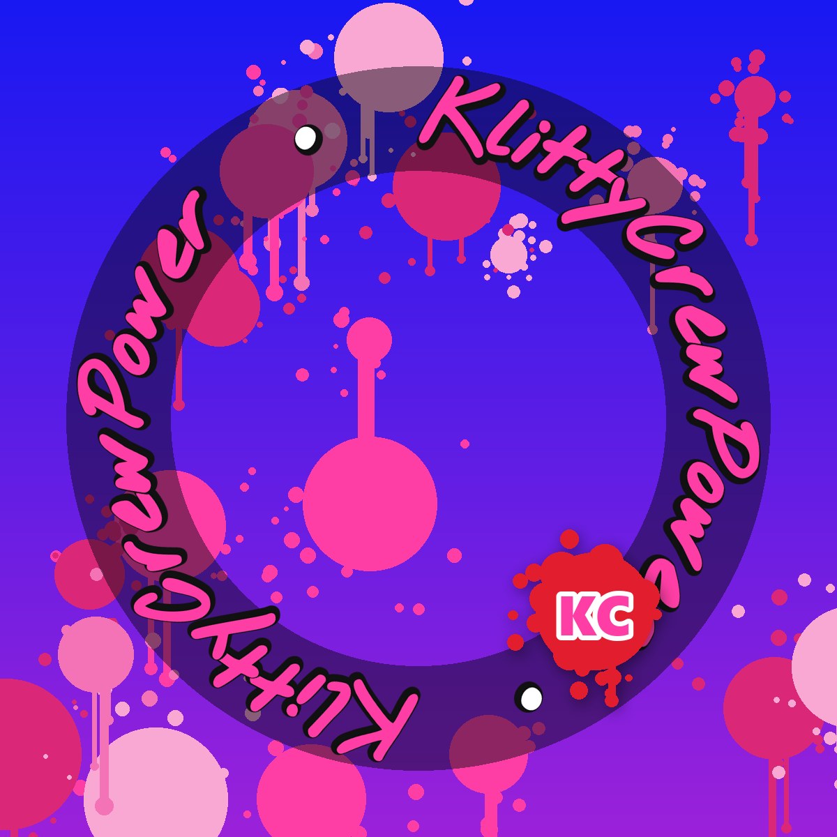 Pegatina degradada KlittyCrewPower azul violeta – pegatina redonda de street art