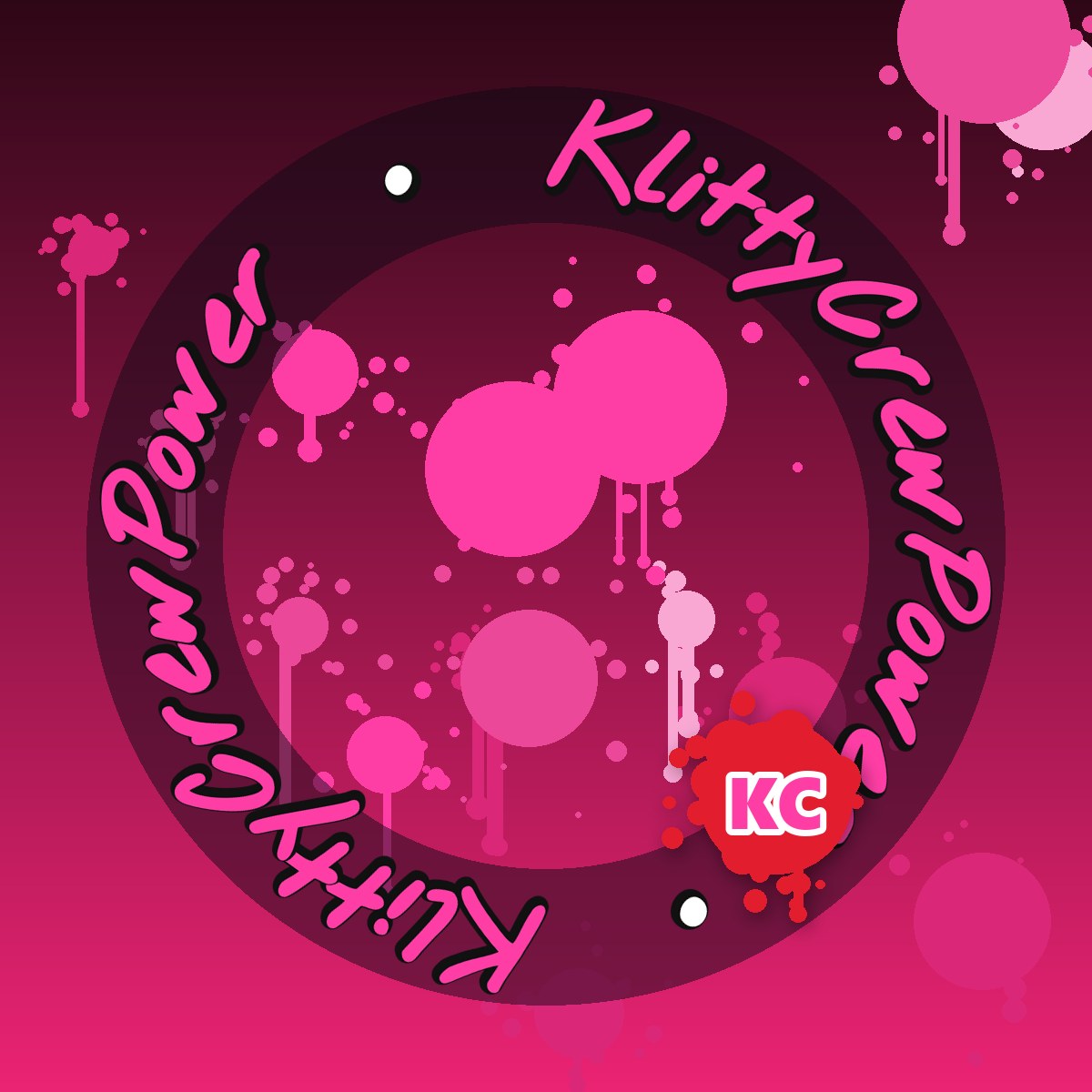 Mørk magenta KlittyCrewPower-klistermærke med gradient – rundt street art-klistermærke