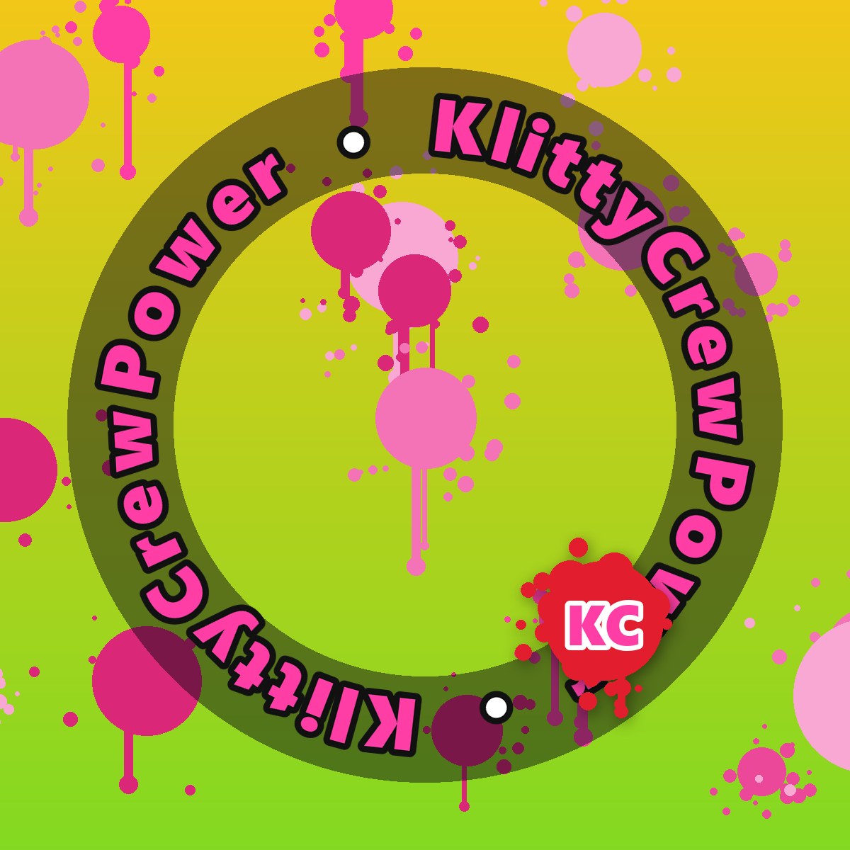 Gold Lime KlittyCrewPower gradient sticker – round street art sticker