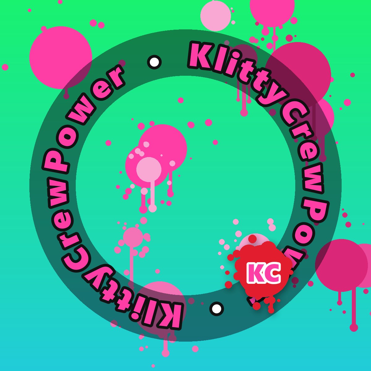 Green Cyan KlittyCrewPower gradient sticker – round street art sticker