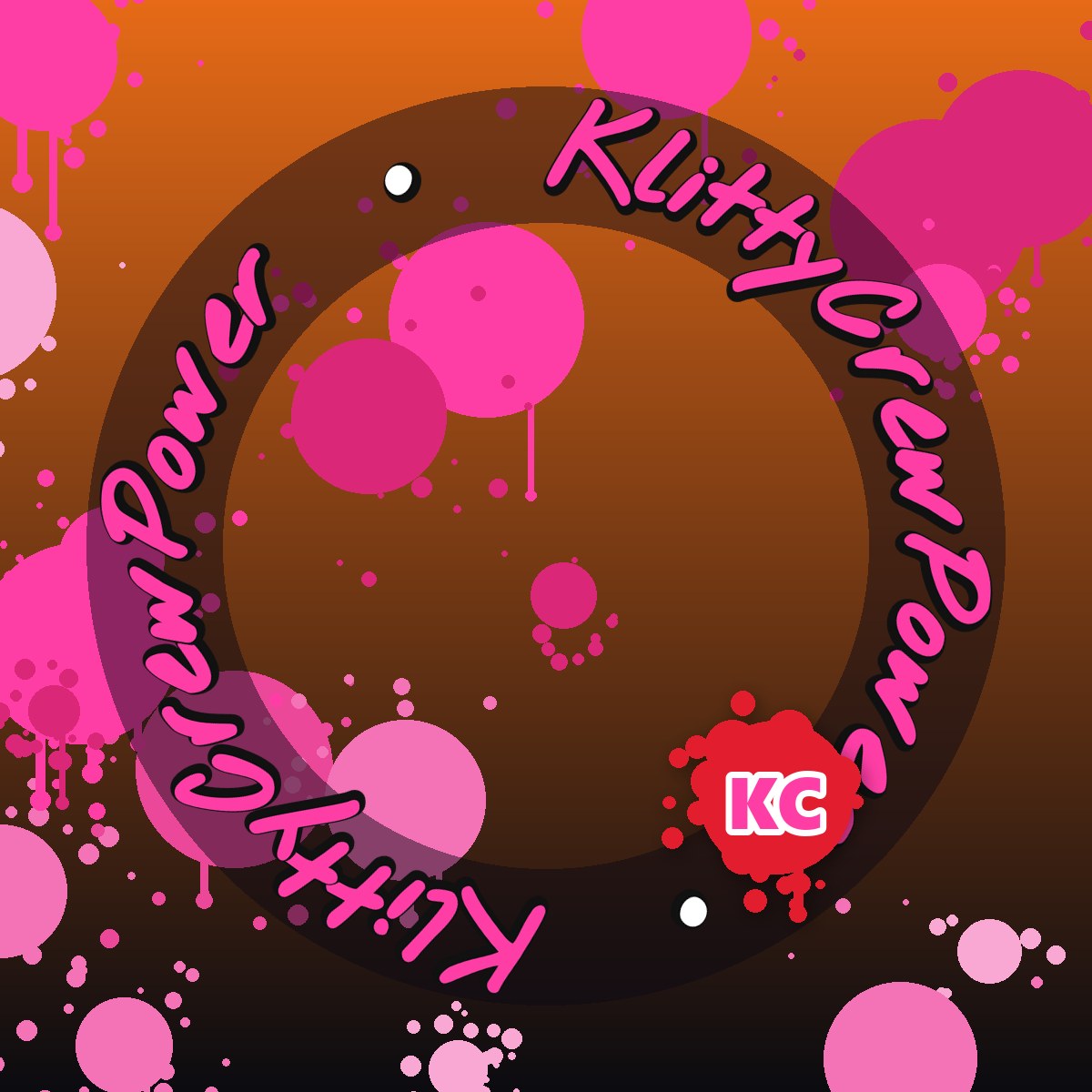 Autocolante KlittyCrewPower em gradiente de laranja a preto – autocolante redondo de street art