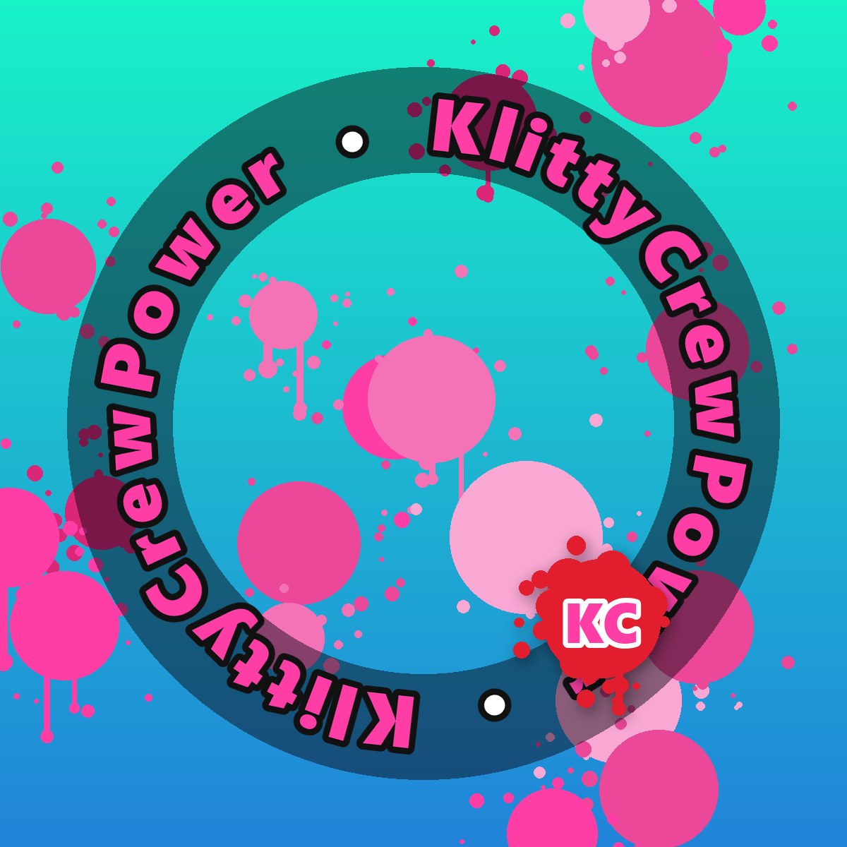 Teal Sky KlittyCrewPower gradient sticker – round street art sticker
