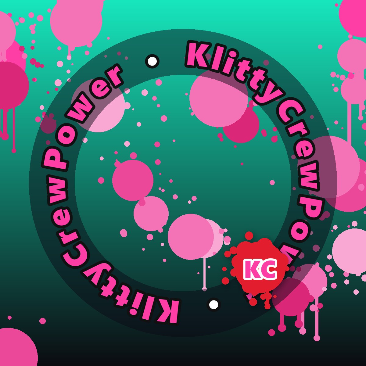 Teal To Black KlittyCrewPower gradient sticker – round street art sticker