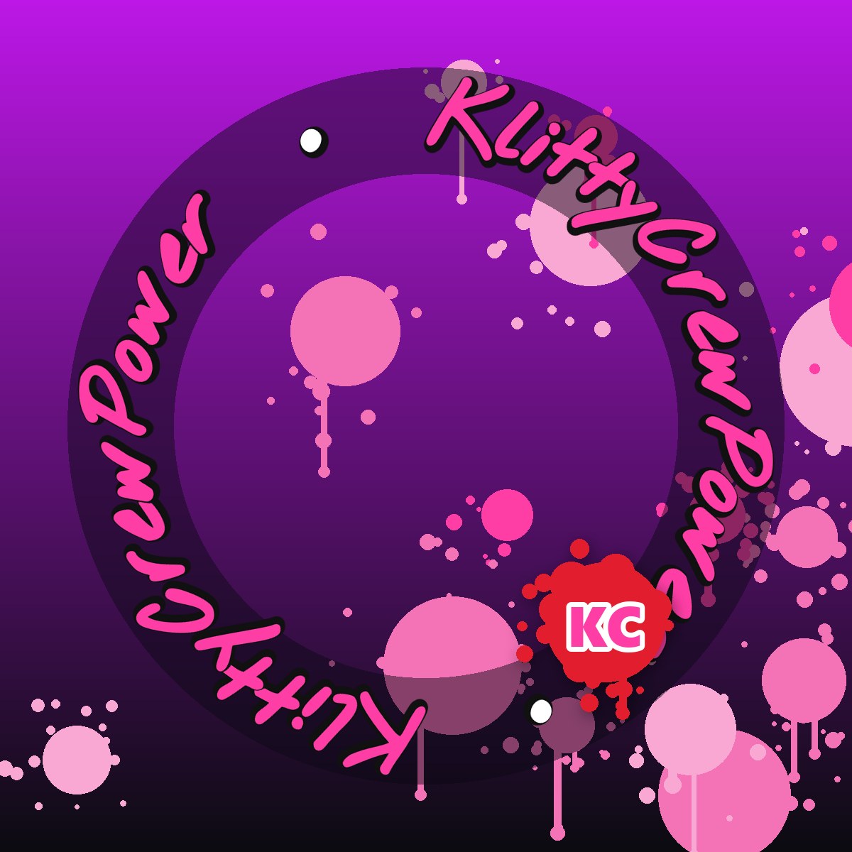 Violet til sort KlittyCrewPower-klistermærke med gradient – rundt street art-klistermærke