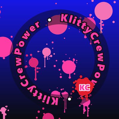 KlittyCrewPower round sticker – Blue To Black gradient with pink paint splatters