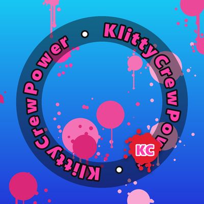 KlittyCrewPower round sticker – Cyan Blue gradient with pink paint splatters