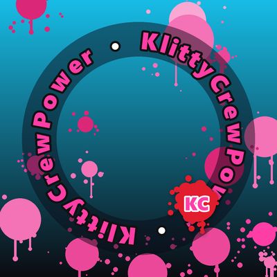 KlittyCrewPower round sticker – Cyan To Black gradient with pink paint splatters