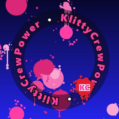 KlittyCrewPower round sticker – Dark Blue gradient with pink paint splatters