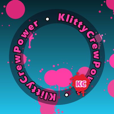 KlittyCrewPower round sticker – Dark Cyan gradient with pink paint splatters