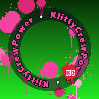 KlittyCrewPower round sticker – Dark Green gradient with pink paint splatters