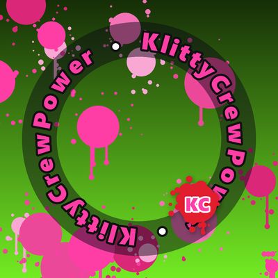 KlittyCrewPower round sticker – Dark Lime gradient with pink paint splatters