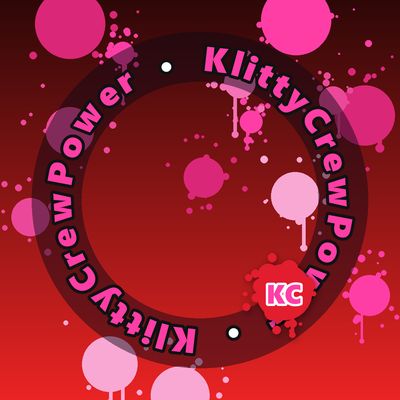 KlittyCrewPower round sticker – Dark Red gradient with pink paint splatters