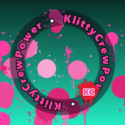 KlittyCrewPower round sticker – Dark Teal gradient with pink paint splatters