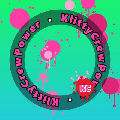 KlittyCrewPower round sticker – Green Cyan gradient with pink paint splatters