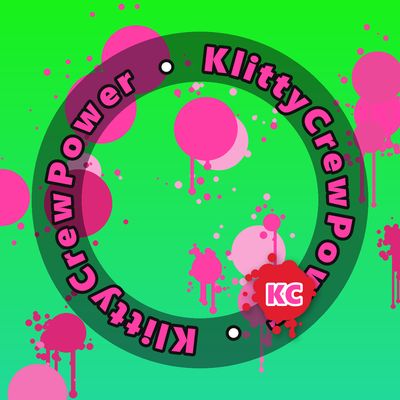 KlittyCrewPower round sticker – Green Teal gradient with pink paint splatters