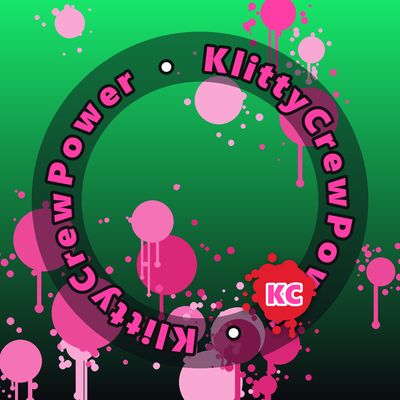 KlittyCrewPower round sticker – Green To Black gradient with pink paint splatters