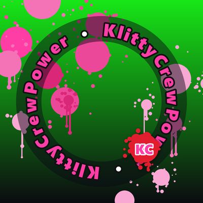 KlittyCrewPower round sticker – Green To Black gradient with pink paint splatters