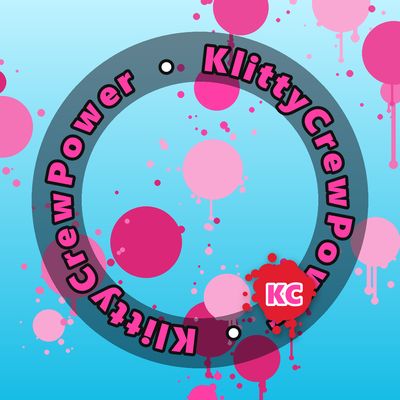 KlittyCrewPower round sticker – Light Cyan gradient with pink paint splatters