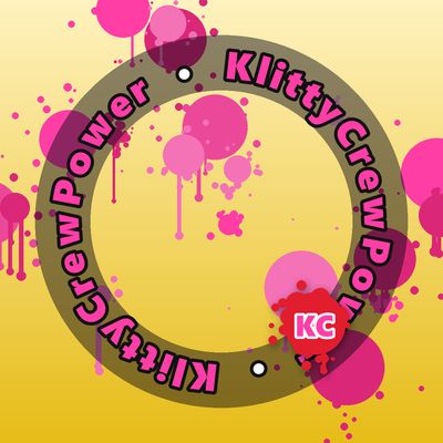 KlittyCrewPower round sticker – Light Gold gradient with pink paint splatters