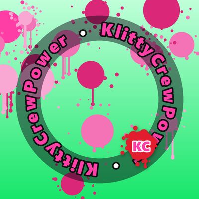 KlittyCrewPower round sticker – Light Green gradient with pink paint splatters