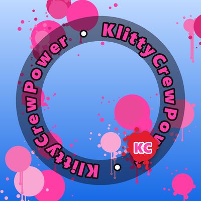 KlittyCrewPower round sticker – Light Sky gradient with pink paint splatters