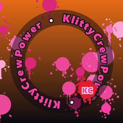 KlittyCrewPower round sticker – Orange To Black gradient with pink paint splatters