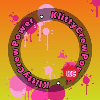 KlittyCrewPower round sticker – Orange Yellow gradient with pink paint splatters