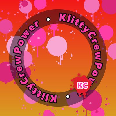KlittyCrewPower round sticker – Red Gold gradient with pink paint splatters