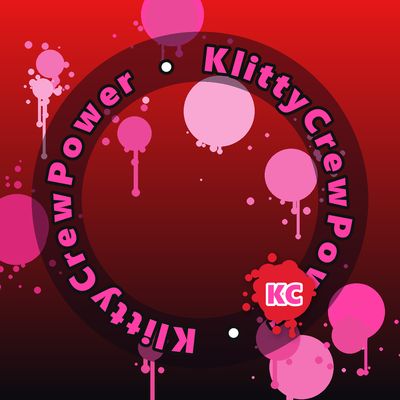 KlittyCrewPower round sticker – Red To Black gradient with pink paint splatters