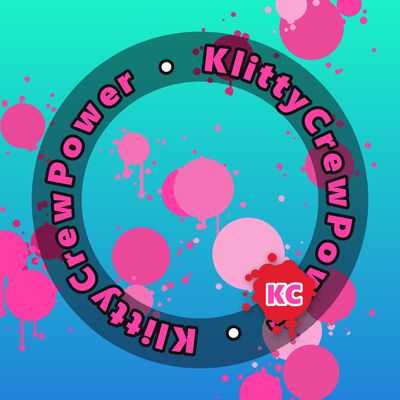 KlittyCrewPower round sticker – Teal Sky gradient with pink paint splatters