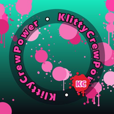 KlittyCrewPower round sticker – Teal To Black gradient with pink paint splatters