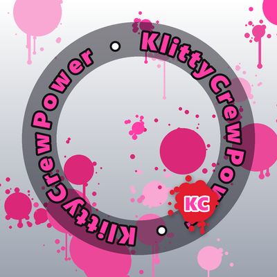 KlittyCrewPower round sticker – White Grey gradient with pink paint splatters