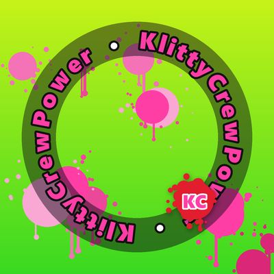KlittyCrewPower round sticker – Yellow Green gradient with pink paint splatters