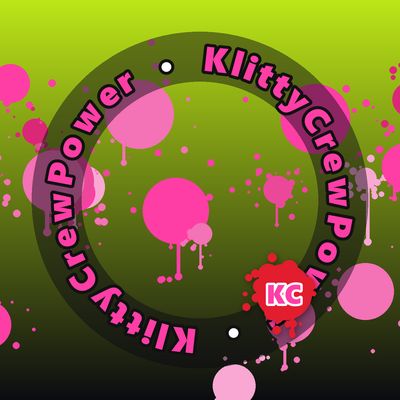 KlittyCrewPower round sticker – Yellow To Black gradient with pink paint splatters