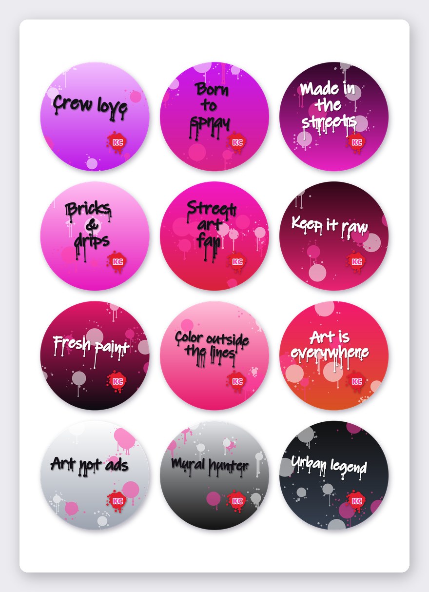 Graffiti quote sticker set 5 – 12 round stickers on one A5 sheet