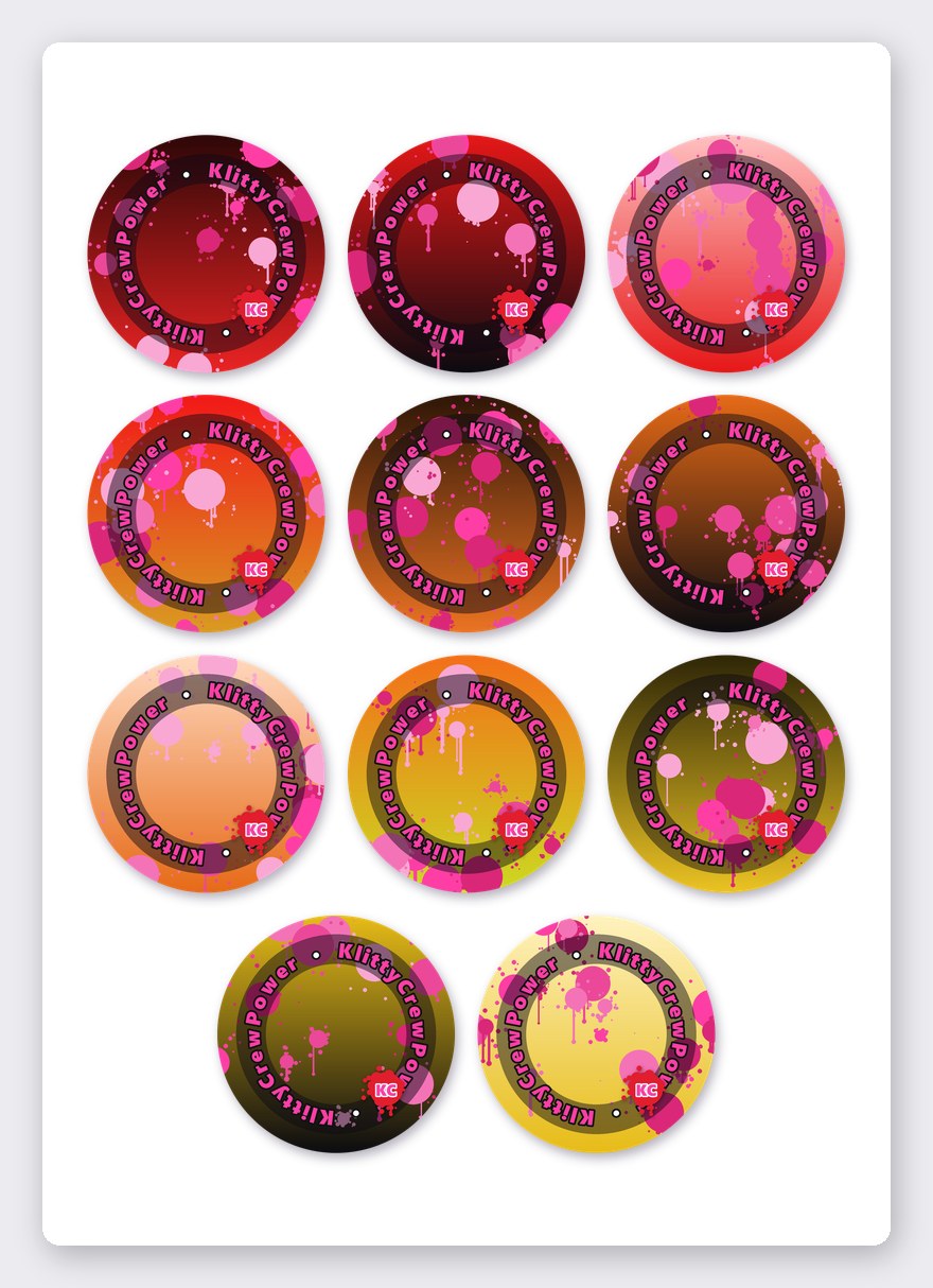 KlittyCrewPower gradient sticker set 1 – 11 round stickers on one A5 sheet