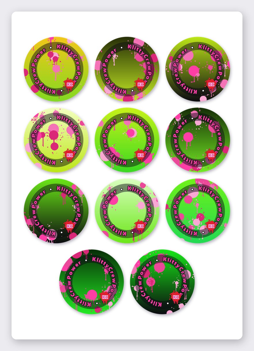 KlittyCrewPower gradient sticker set 2 – 11 round stickers on one A5 sheet