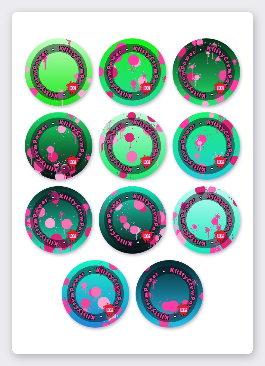 KlittyCrewPower gradient sticker set 3 – 11 round stickers on one A5 sheet