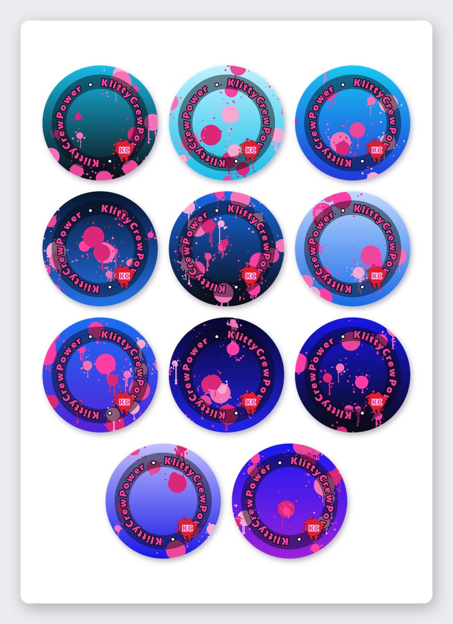 KlittyCrewPower gradient sticker set 4 – 11 round stickers on one A5 sheet