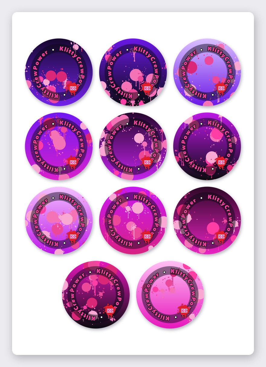 KlittyCrewPower gradient sticker set 5 – 11 round stickers on one A5 sheet