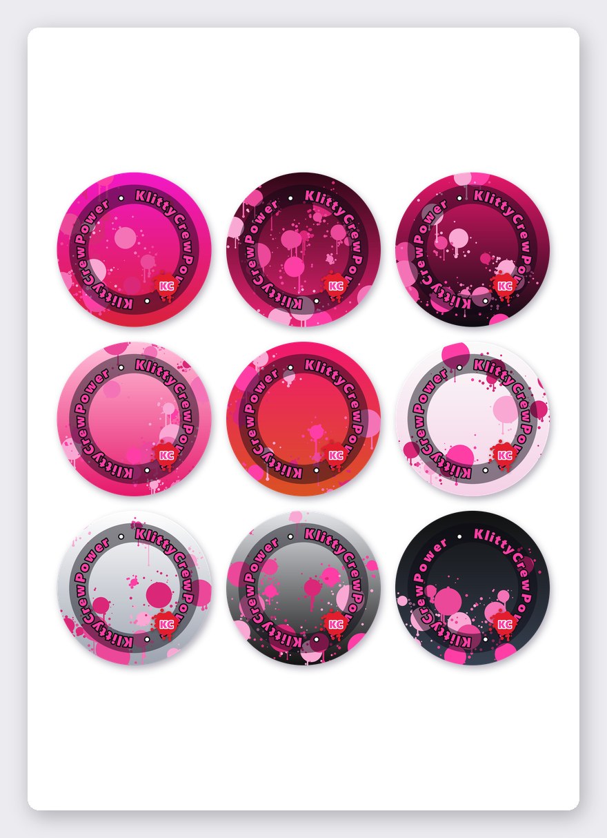 KlittyCrewPower gradient sticker set 6 – 9 round stickers on one A5 sheet