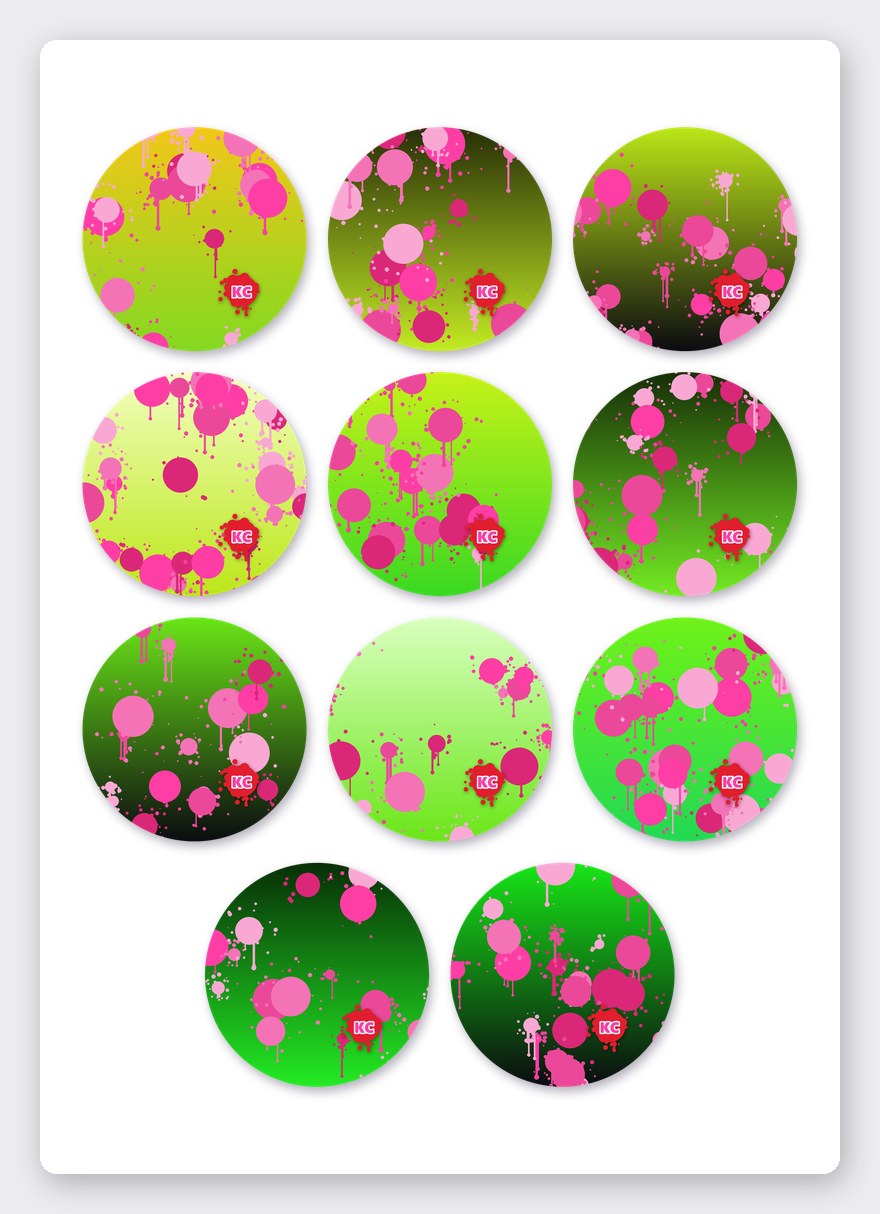 Paint splatter sticker set 2 – 11 round stickers on one A5 sheet
