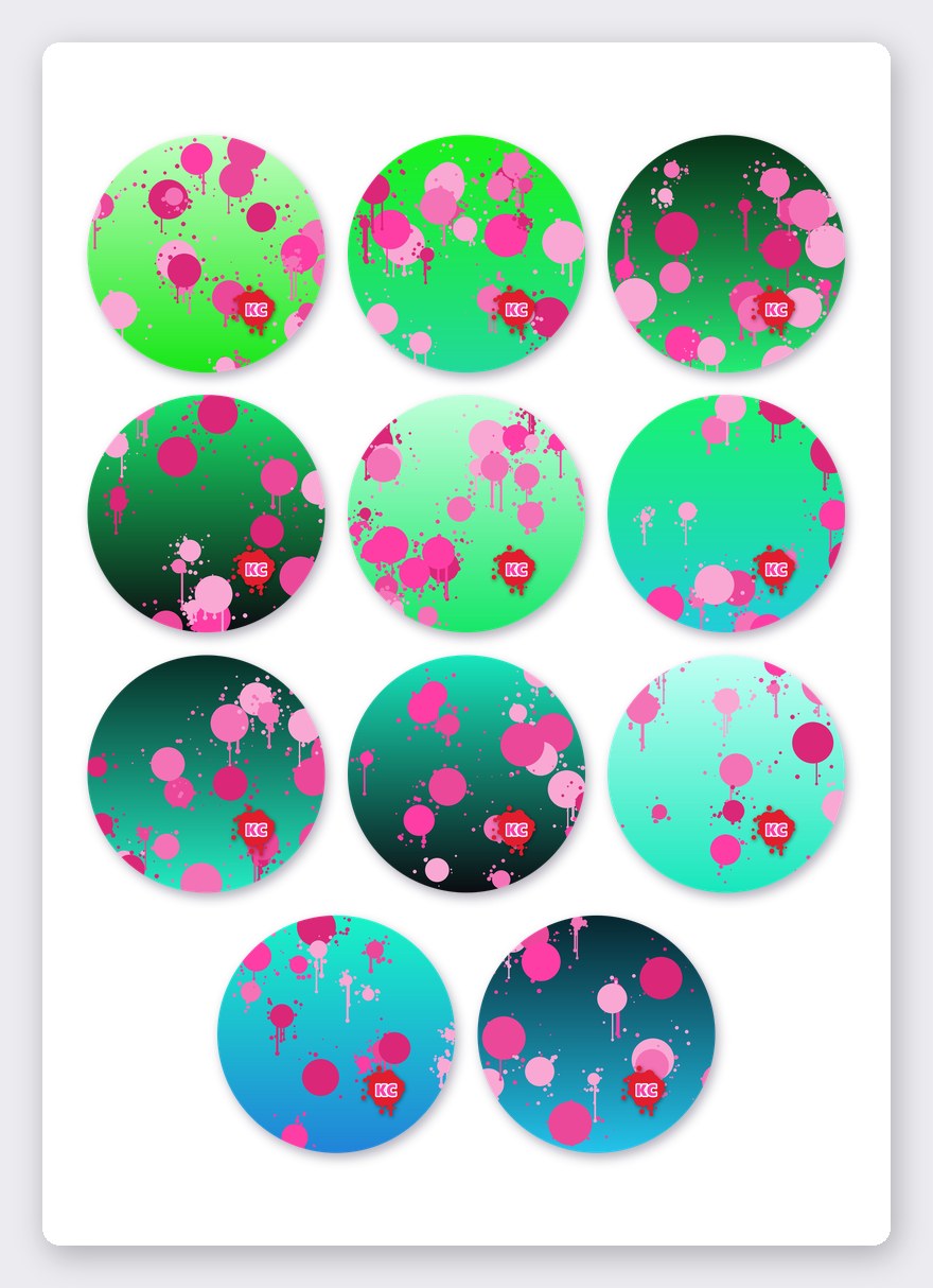 Paint splatter sticker set 3 – 11 round stickers on one A5 sheet