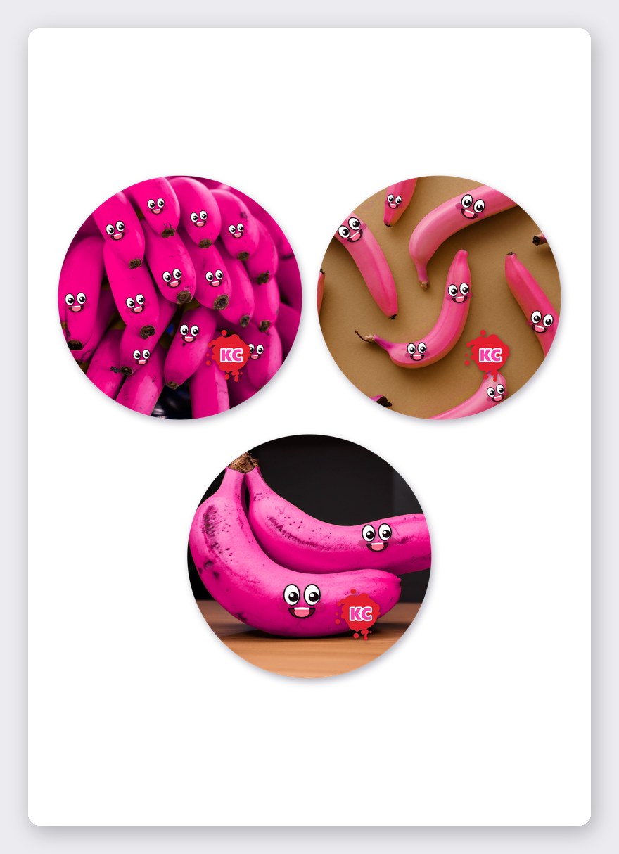Pink banana sticker set – 3 round stickers on one A5 sheet