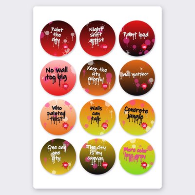 Graffiti quote sticker set 1 – 12 round stickers on one sheet