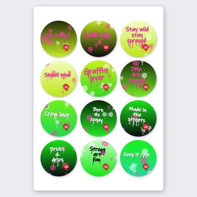 Graffiti quote sticker set 2 – 12 round stickers on one sheet